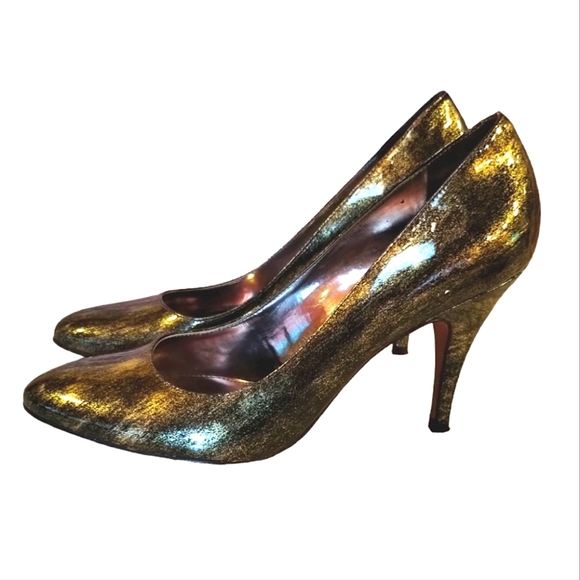 Antonio Melani Gold/Black Shimmery Leather Heels/Pumps Womens Size 7 - Picture 1 of 11